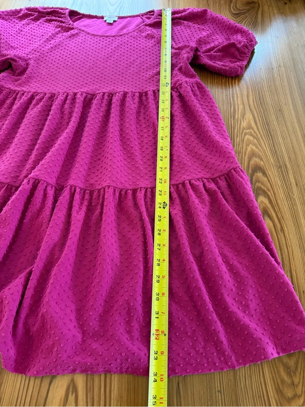 J.Crew Fuchsia Swiss Dot Tiered Puff Sleeve Dress Size Medium